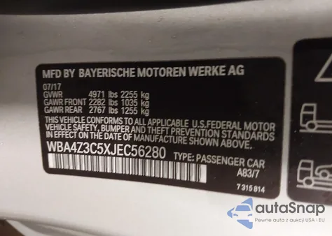 2018 BMW 430I xDrive from USA, damaged, VIN WBA4Z3C5XJEC56280